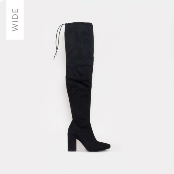 Simmi Shoes Rochelle Wide Fit Black Suede Thigh High Black Boots - Picture 1 of 4